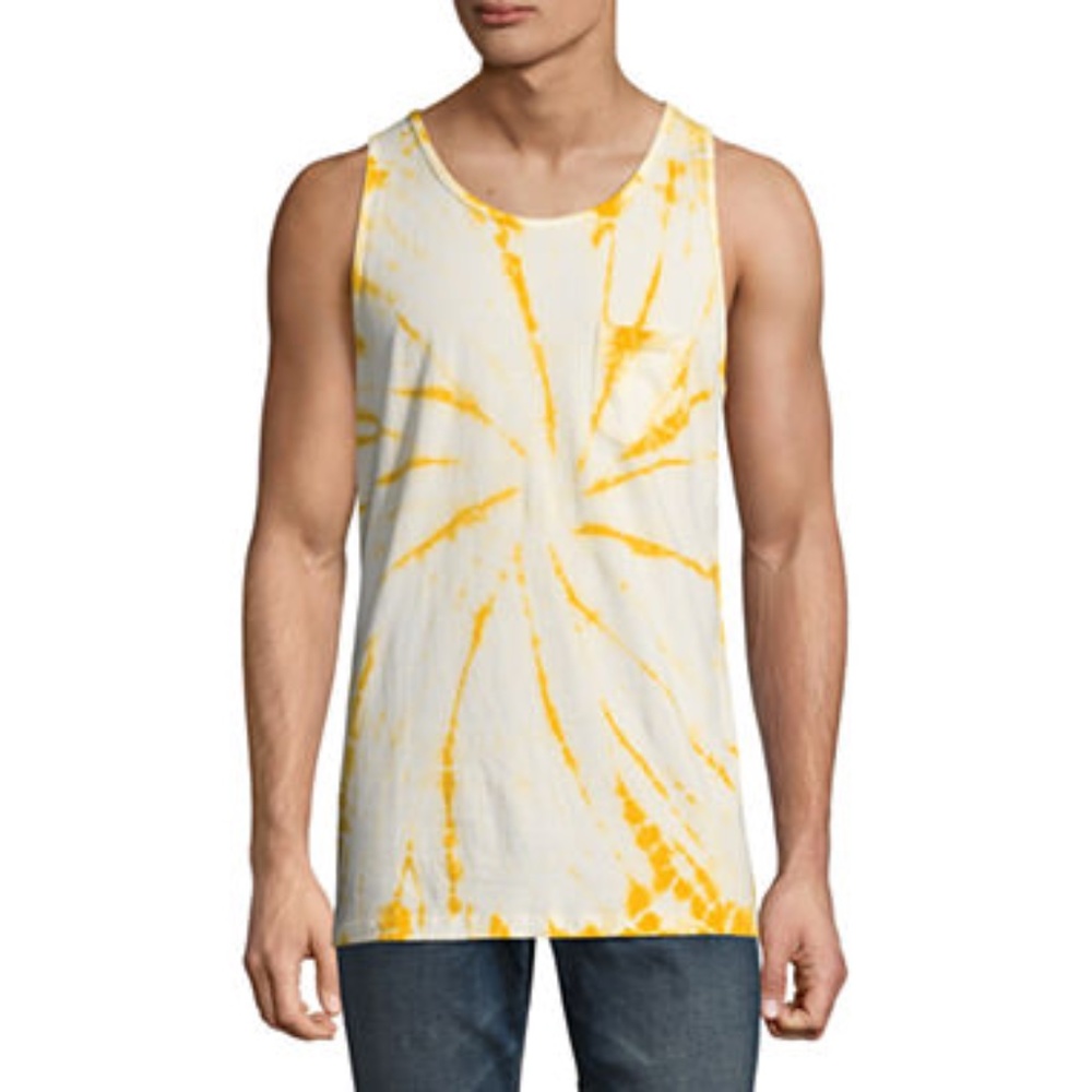 NEW ARIZONA JEANS Men's Tan Tye dye Yellow summer Vest L